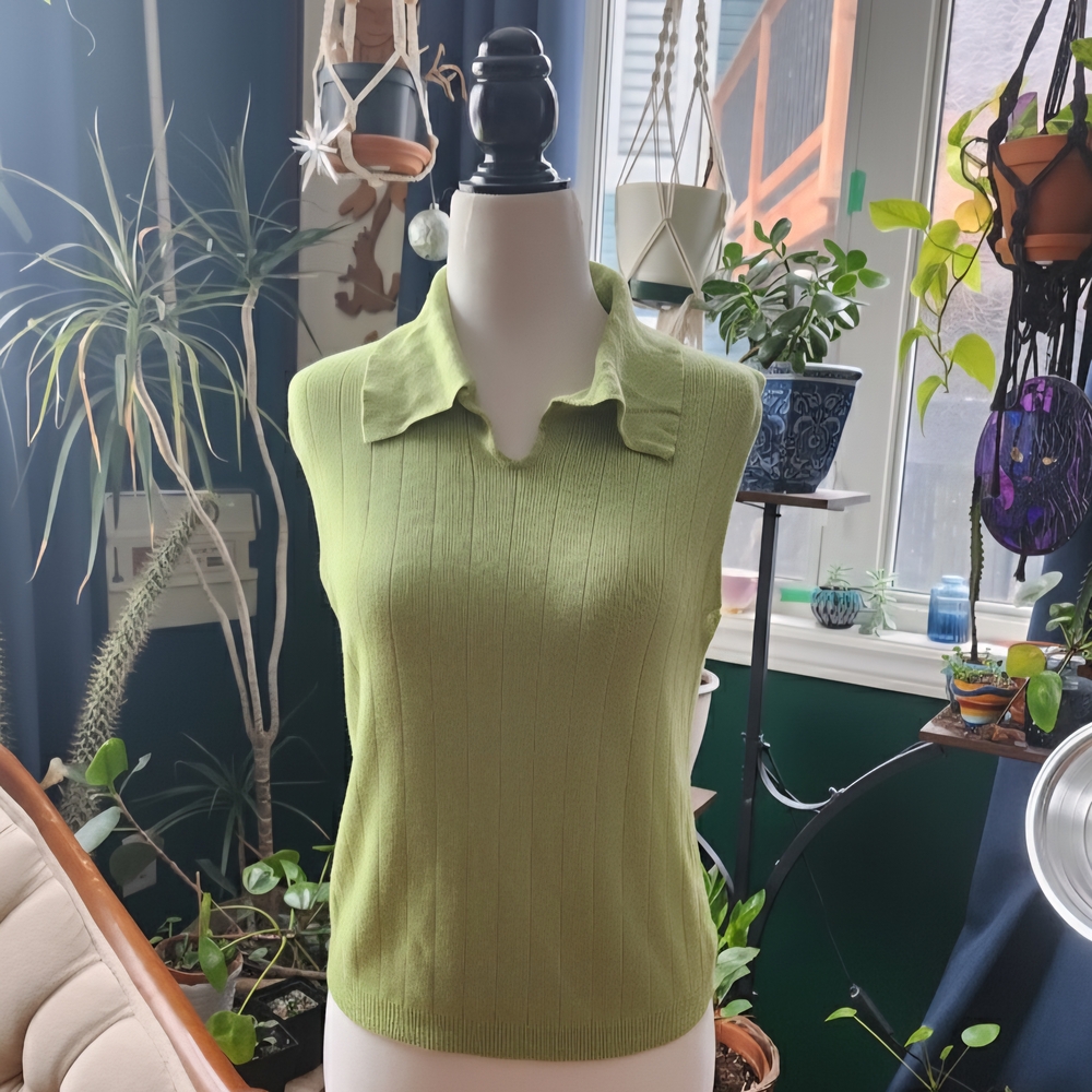 Vintage Jeremy Scott Green Sleeveless Knit Polo Top Y2K